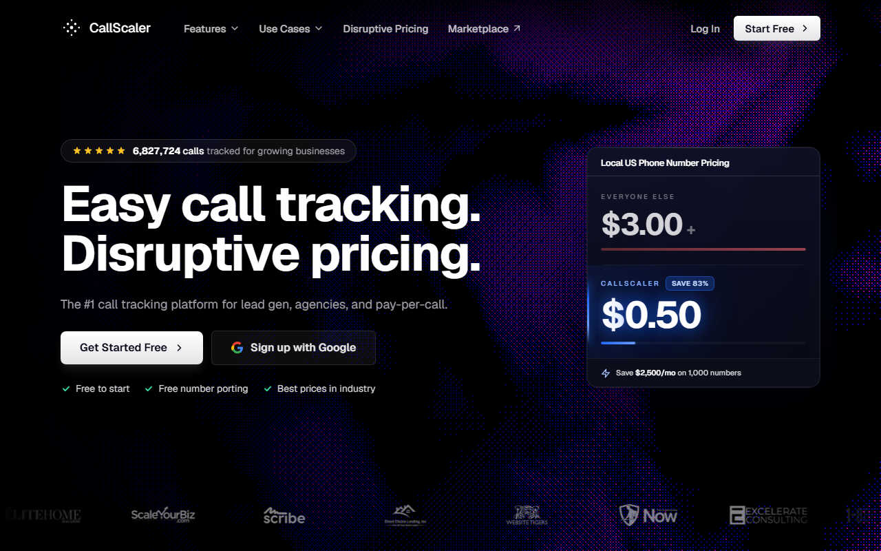 Screenshot of the CallScaler homepage captured during evaluation